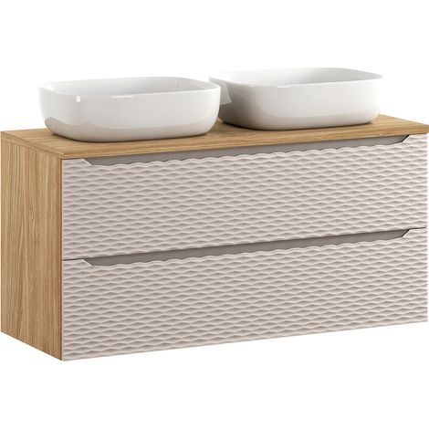 Doppelwaschtisch 120cm, Eiche mit beige, OLUO-56-BEIGE (1/5)