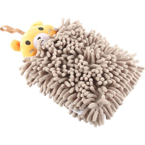 Serviette à main enfant en microfibre douce absorbante avec accroche ours cartoon pour salle de bain cuisine toilettes (1/5)