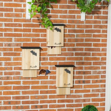 Set di 3 rifugi per pipistrelli 25x6x37,5 cm in legno naturale/nero da esterno – MEUBLIV (1/5)