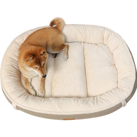 Lit ovale pour chien et chat, épais et chaud hiver, marron M 48×40×12cm, pour races petites à moyennes (1/5)