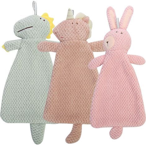 3 PCS Serviettes à Mains en Toison Corail Doux, Ensemble d'Essuie-Mains Suspendu à Séchage Rapide avec des Motifs Mignons, Serviettes Épaisses pour Salle de Bain, Marron, Rose, Vert (1/5)