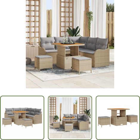 Canapé balcon - Ensemble de canapé de jardin 8 pcs Beige et Gris clair (1/5)