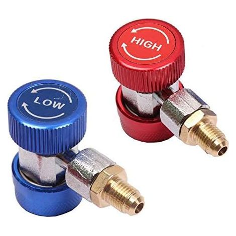 2 Coupleur R134A Rapide, Adaptateur Haut Bas, Raccords 1/4 SAE, Aluminium Bronze, Pour HVAC Auto (1/5)