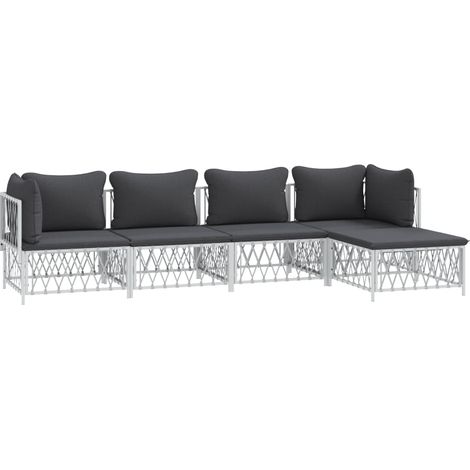 Muebles de jardín conjunto de muebles de exterior con cojines 5 piezas acero blanco (1/5)