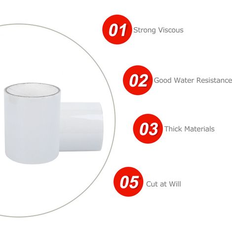 Wasserdichtes Reparaturklebeband – Starkes und langlebiges PVC-Selbstklebeband – Wasserdichtes und isolierendes, auslaufsicheres Klebeband, 2 x 10 cm x 1,5 m, Weiß (1/5)