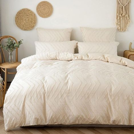 Bettwäsche-Set 220x240 cm mit 2 Kissenbezügen 80x80 cm, Khaki, Mikrofaser, Wellenmuster
