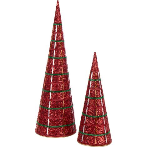 Lot de 2 Cônes de Noël "Perles" 40cm Rouge (1/3)