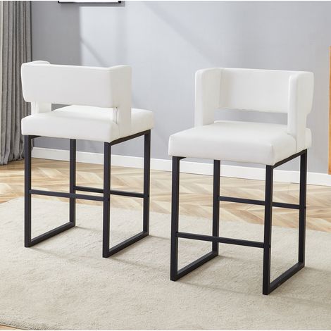 Tabouret bar lot de 2, 48 x 53,3 x 91,4 cm, assise en PU blanc et piètement métal noir HAVRYA (1/5)