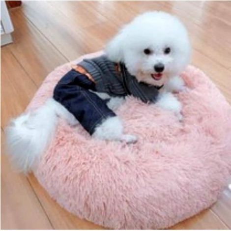 Donut Cat Bed - Self-Warming Pet Cuddle Pillow, Round Pink Pet Basket for Cozy Indoor Comfort