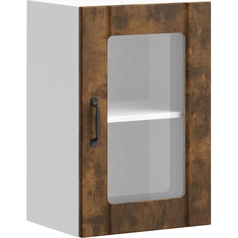 Pensile da cucina con anta in vetro moderno spazio ottimizzato 40 x 31 x 60 cm in legno multistrato rovere fumé 020050127