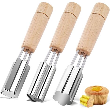 Stampi per cupcake in acciaio inox, set di 3 stampi per cupcake (a forma di cuore, stella e fiore), per cuocere, farcire e decorare torte. (1/4)