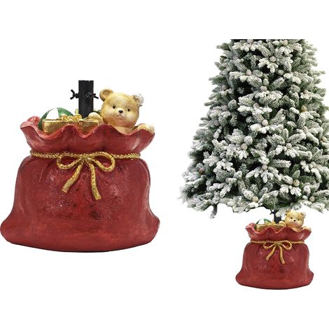Supporto piede per Albero di Natale Rosso base Sacco Regali con Orsetto decorazioni natalizie bambini felici (1/4)