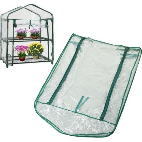 CCYKXA Ersatz-Gewächshausabdeckung 70×50×93 cm, Mini-Isolierabdeckung, transparente PVC-Gewächshausabdeckung mit Reißverschlusstür für 2-stöckige Regale