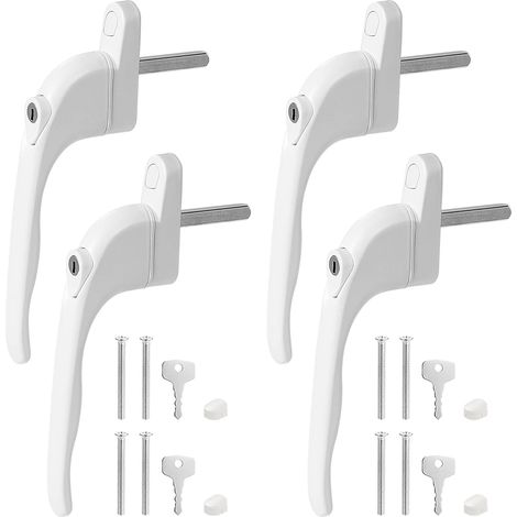 4 Pièces - Poignée de fenêtre - Serrure de sécurité - Verrouillage à clé et protection enfant pour fenêtres PVC aluminium bois &43 ouverture intérieure extérieure Blanc 43 mm