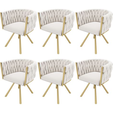 Chaise pivotante velours luxe lot de 6 avec structure métal et 4 pieds support, design lumineux beige et or pour salon ou chambre. (1/5)