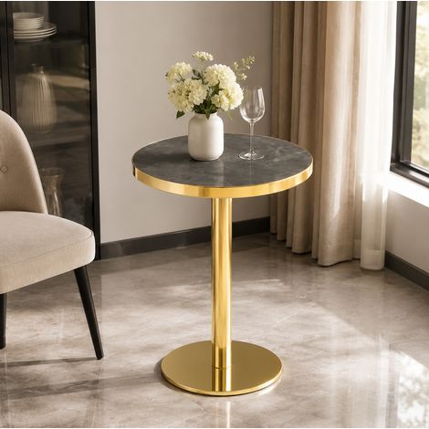 tavolo soggiorno rotondo effetto marmo oro grigio HAVRYA (1/5)
