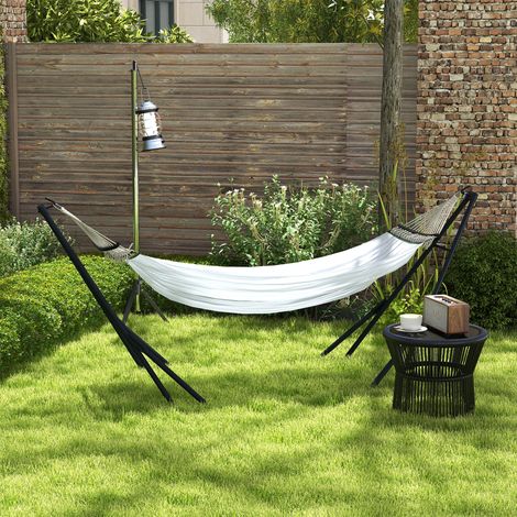 Support pour hamac avec hamac, 263 cm x 89 cm x 100 cm, noir et blanc (1/5)