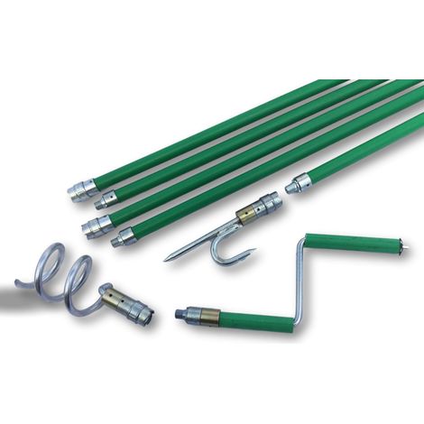 Kibros – Déboucheur de canalisation avec 5 cannes vertes 6,60 m – Système Kiblok – Harpon et vis queue de cochon Ø 70 mm – Pour nettoyage égouts et gouttières