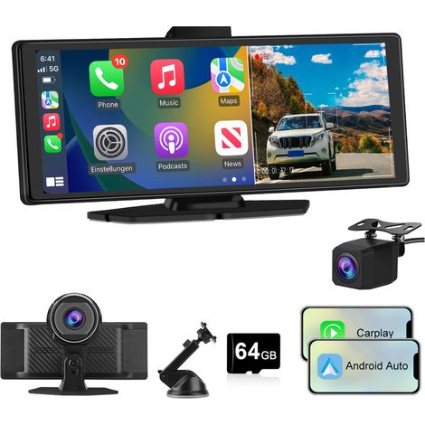 Autoradio 1 DIN sans fil Apple CarPlay Android Auto écran 10.26 pouces 4K/1080P caméra double JUNSUN (1/5)