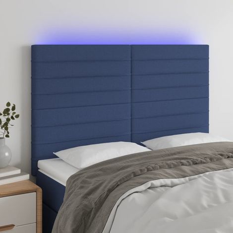 Cabecero con luces LED tela azul 144x5x118/128 cm vidaXL
