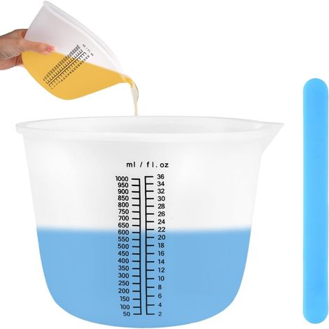 (1000 ML) Tasse Silicone Resine, Grand Verre de Mesure Flexible, Verre Doseur Silicone avec échelle, Bâtonnet Mélangeur, Mesurer Gobelet pour Résine (1/5)