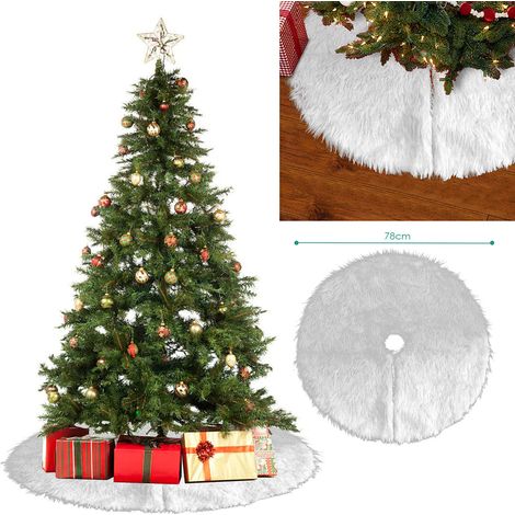 Wolketon decorazione natalizia protezione del pavimento chiusura a strappo Gonna per albero di Natale bianca in peluche 78 cm (1/5)