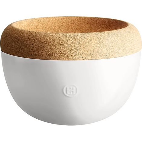 Coupe à fruits Emile Henry 4,7 litres bol de conservation céramique blanc Argile plateau liège (1/3)