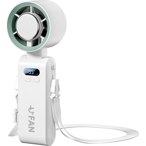 Ventilador portátil ultrarrápido de 10 m/s, recargable por USB con batería de 5000 mAh, pantalla LCD, ventilador de bolsillo con tecnología turbo (blanco). (1/5)