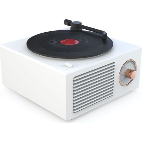 Enceinte Bluetooth Creative Black Vinyl, platine vinyle rétro atomique, mini-enceinte multifonctionnelle sans fil de bureau, élégante blanche