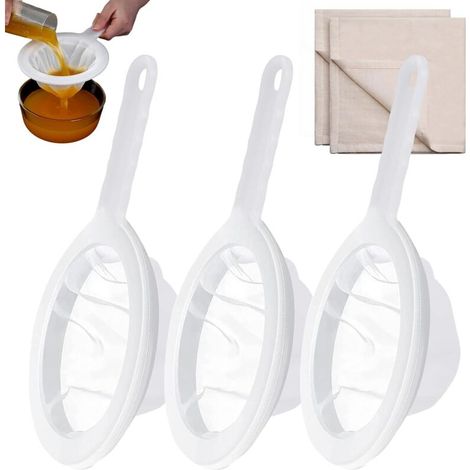 3 x 100/200/400 Mesh Sieves with 247 x 47 cm Filter Cloth, Fine Strainer, Nylon Strainer, Household Food Strainer, for Filtering Coffee, Tea, Fruit Juice, Wine, Milk (1/5)