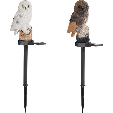 Lampe solaire hibou LED en résine blanche, étanche, à brancher au sol, pour extérieur, décoration de jardin et d'aménagement paysager. (1/5)