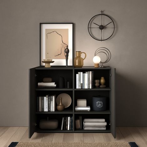 Credenza Giarole, Madia 4 Ripiani, 6 Vani Made in Italy, 2 Ante, 121x44x114h cm Marrone Noce (1/5)