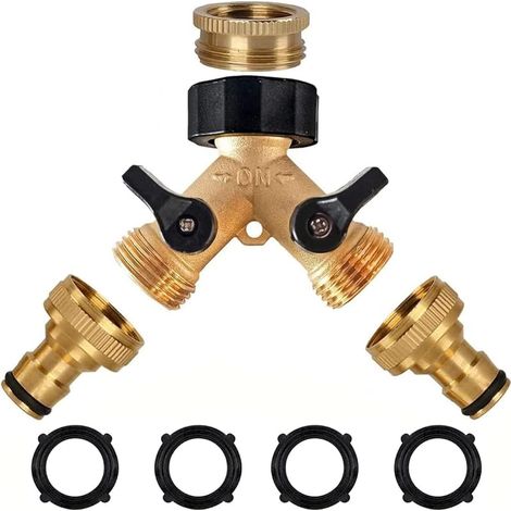 Raccord de Tuyau d'arrosage en Laiton de 3/4", 2-Voies Y-Distributeur raccord de Robinet à 2 Voies avec vannes Marche/arrêt, Adaptateur de Robinet pour la Maison, Le Jardin et l'extérieur. (1/4)