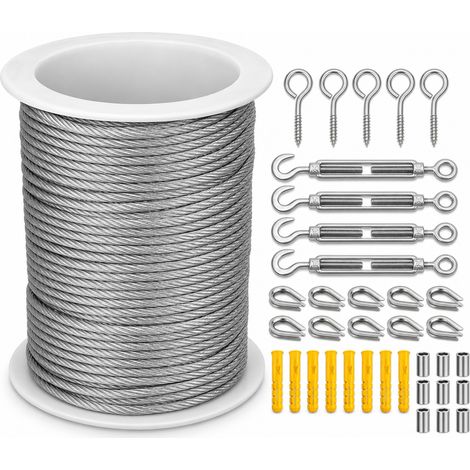 Kit câble acier 30 m 2 mm avec crochets et tendeurs inox (1/5)