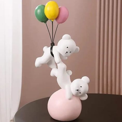 Figurine décorative en résine, ours avec ballons, multicolore, 3 variantes : A 10x10x26 cm B 15x14x28 cm C 10x14x36 cm (1/5)
