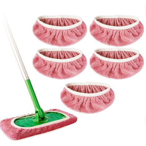 Salviette in pile corallo per mop Swiffer - Confezione da 5 - Rosa, 25,4 x 11,5 cm (compatibili con i mop Swiffer)