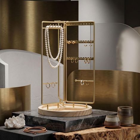 3-Sided Rotating Jewelry Display Stand, 7.9x13.8 Inches Gold (3 (1/5)