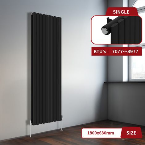 Warmehaus Black Flat Panel Vertical Radiator 1800x680mm Double