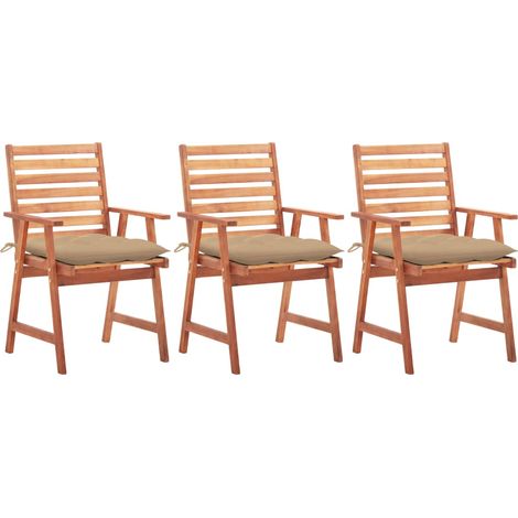Lot de 3 Chaises de salle à manger de jardin - Chaises à dîner de jardin avec coussins Acacia massif BV334534 - BonneVie (1/5)