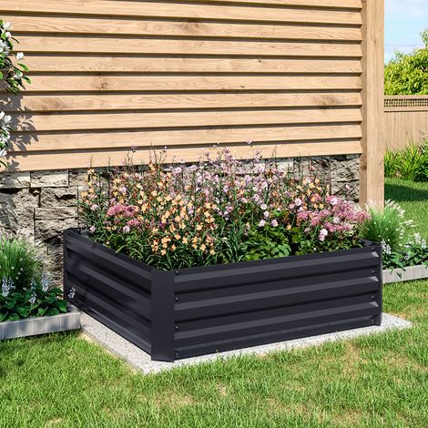 Charcoal Black 100cm W Galvanized Steel Square Raised Garden Bed Planter Box (1/5)