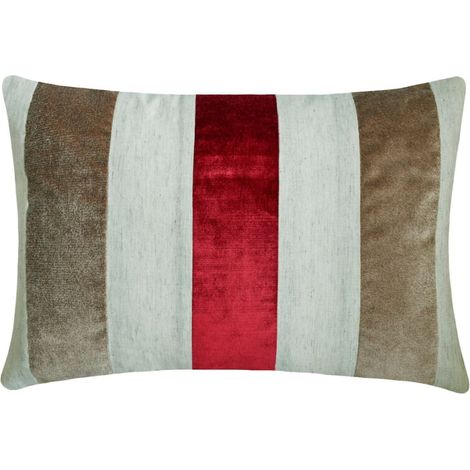 HomeCentric Roter Lendenkissenbezug (30 x 50 cm), Leinen- und Samtmaterial, gestreiftes Patchwork-Design – Cranberry (2er-Pack)