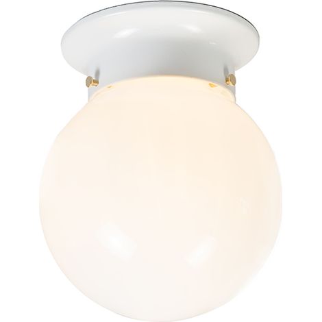 QAZQA Scoop - Plafonnier - 1 lumière - Ø 150 mm - Blanc - Rétro - éclairage intérieur - Salon I Chambre I Cuisine I Salle à manger