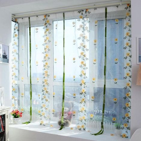 Transparente Gardinen, bestickte Chrysanthemen-Fenstergardinen mit poetischem Lichtmuster, 80 x 200 cm, Polyester, für Wohn- und Schlafzimmer (1/5)