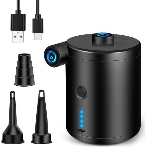 Gonfleur électrique avec port USB, gonfleur de matelas pneumatique avec 3 buses d'air, pompe électrique portable pour matelas, camping, bateau gonflable (1/5)