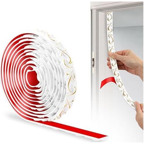 Lntyq Bande Décorative en PVC, 100cm×2.5cm, Bordure de Papier Peint 3D, Frise Murale Adhesive, Convient our les Linteaux, les Plinthes, les Armoires, les Revêtements Muraux(Or Blanc) (1/4)