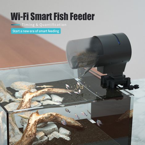 Distributore automatico di cibo intelligente Wi-Fi per pesci rossi, con grande capacità di 210 ml, controllabile tramite app per dispositivi mobili. (1/5)