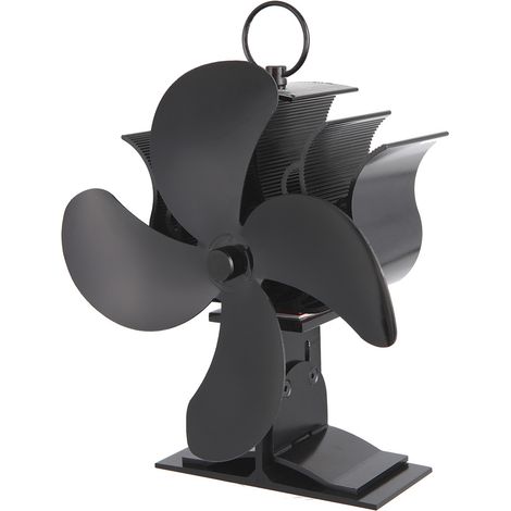 Kaminventilator, stromfreier Ofenventilator, leiser Kaminventilator, 4-Blatt-Kaminventilator, für Holz/Brennholz/Kamin/Ofenrohr, Wärmeverteilungsventilator für Holzöfen, Holzöfen – Schwarz (1/5)