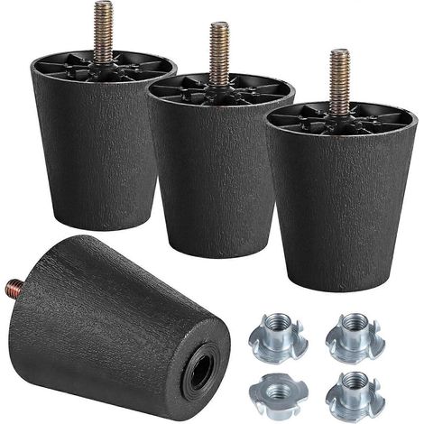 Pieds de meubles en plastique de 20 cm (8 pouces), pieds de table ronds et fuselés, pieds de canapé noirs, avec boulons de suspension M8, adaptés aux canapés, tables et fauteuils, lot de 4, boulons M8 (1/5)