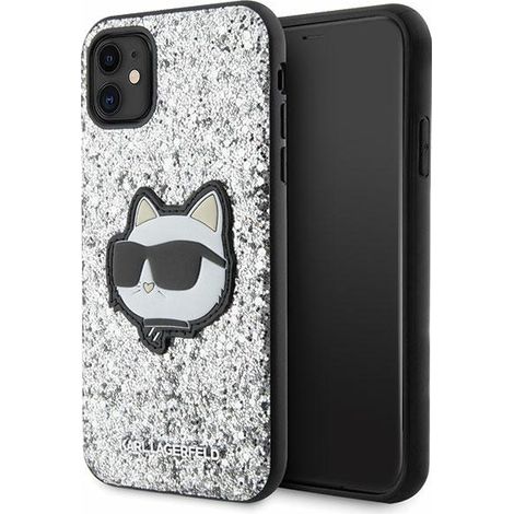 Karl Lagerfeld Glitter Choupette Silberne iPhone 11 Hülle (1/5)