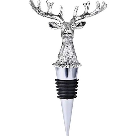 Lot de 2 bouchons de bouteille de vin en forme de tête d'élan/cerf argentée, style rustique champêtre, pour vin, champagne et bière, SEB-AquaForge (1/5)